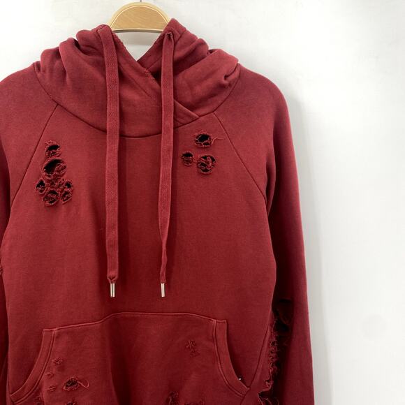 NSF Size M Maroon Ripped Hoodie Sweater - Picture 1 of 4